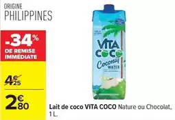 Carrefour Vita coco - lait de coco nature ou chocolat offre
