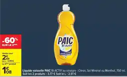Carrefour Paic - liquide vaisselle bi-activ au vinagre citron, sel mineral ou menthol offre