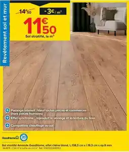 Castorama Goodhome - sol stratifie amande, effet chene blond, l.138,3 cm x l.19,3 cm x ep.8 mm offre
