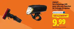Lidl Crivit set d’éclairage led pour vélo avec fonction de freinage d’urgence offre