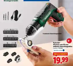 Lidl Parkside visseuse sans fil avec embouts interchangeables offre