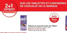 Monoprix Tablette de chocolat tendre lait milka offre