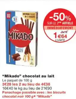 Monoprix Mikado chocolat au lait offre