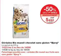 Monoprix Céréales bio muesli chocolat sans gluten bjorg offre