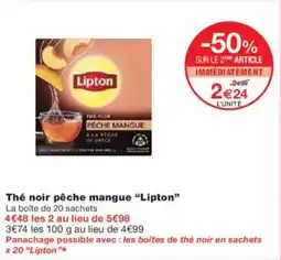 Monoprix Thé noir pêche mangue lipton offre