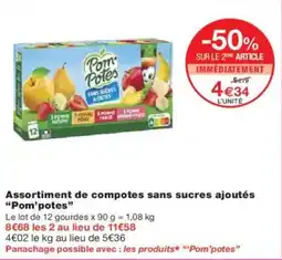 Monoprix Assortiment de compotes sans sucres ajoutés pom'potes offre