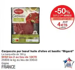 Monoprix Carpaccio pur bœuf huile d'olive et basilic bigard offre