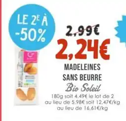Naturalia Madeleines sans beurre bio soleil offre