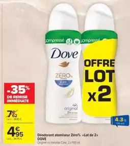 Carrefour Market Déo atomiseur Zéro% Lot de 2 DOVE offre