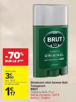 Carrefour Market Déodorant stick homme Anti-Transpirant BRUT offre
