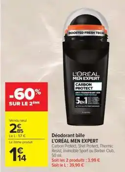 Carrefour Market Déodorant bille L'ORÉAL MEN EXPERT offre