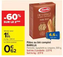 Carrefour Market Pâtes au blé complet BARILLA offre