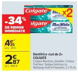 Carrefour Market Dentifrice Lot de 2 COLGATE offre