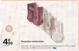 Carrefour Socquettes courtes bébé offre
