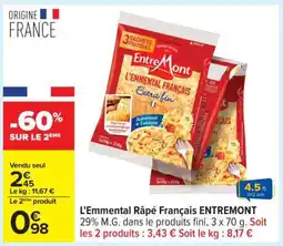 Carrefour L'Emmental Râpé Français ENTREMONT offre