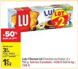 Carrefour Lulu l'Ourson LU Chocolat ou Fraise, 2 x 150 g offre