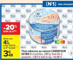 Carrefour Thon albacore au naturel CARREFOUR EXTRA offre