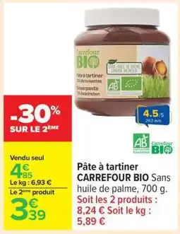 Carrefour Pâte à tartiner CARREFOUR BIO offre