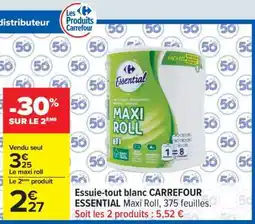 Carrefour Essuie-tout blanc CARREFOUR ESSENTIAL Maxi Roll, 375 feuilles offre
