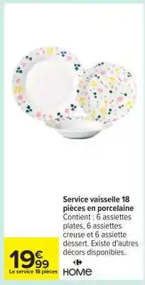 Carrefour Service vaisselle 18 pièces en porcelaine offre