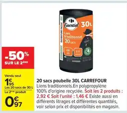 Carrefour 20 sacs poubelle 30L CARREFOUR offre
