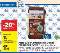 Carrefour Pâtes au Blé Complet Filière Qualité CARREFOUR EXTRA offre