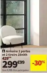 Conforama Armoire 2 portes et 2 tiroirs zenith offre