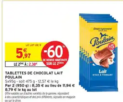 Intermarché Poulain tablettes de chocolat lait offre