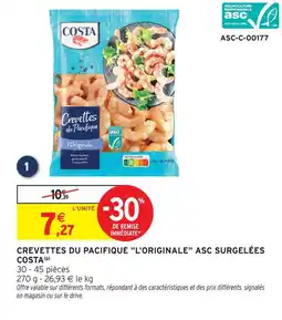 Intermarché Costa crevettes du pacifique l'originale asc surgelées offre