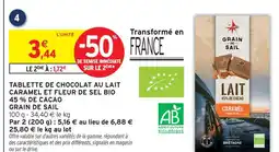 Intermarché Grain de sail tablette de chocolat au lait caramel et fleur de sel bio 45% de cacao offre