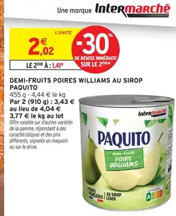 Intermarché Paquito demi-fruits poires williams au sirop offre