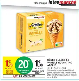 Intermarché Adélie cônes glacés x6 vanille nougatine offre