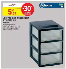 Intermarché M-home mini tour de rangement 3 tiroirs a5 offre