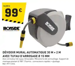 Tout faire matériaux Ironside dévidoir mural automatique 30 m + 2 m avec tuyau d'arrosage ø 15 mm offre