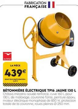 Tout faire matériaux Altrad bétonnière électrique tp16 jaune 130 l offre