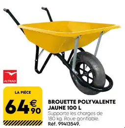 Tout faire matériaux Altrad brouette polyvalente jaune 100 l offre