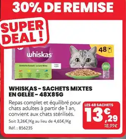 Animalis Whiskas sachets mixtes en gelée - 48x85g offre