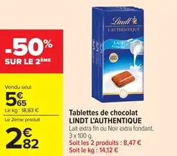 Carrefour Market Tablettes de chocolat lindt l'authentique offre