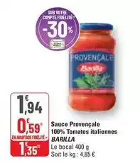 G20 Barilla - sauce provençale 100% tomates italiennes offre
