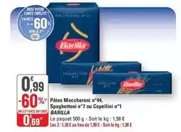 G20 Barilla - pâtes maccheroni n°44, spaghettoni n°7 ou capellini n°1 offre