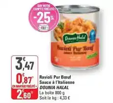 G20 Dounia halal - ravioli pur bœuf sauce à l'italienne offre