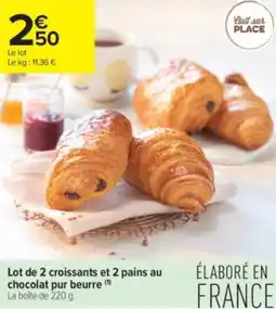 Carrefour Contact Lot de 2 croissants et 2 pains au chocolat pur beurre offre
