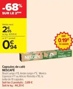 Carrefour Contact Capsules de café nescafé offre
