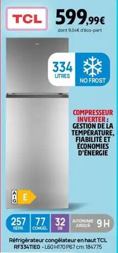 Darty Réfrigérateur congélateur en haut TCL RF334TIEO offre