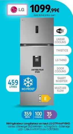 Darty Réfrigérateur congélateur en haut LG GTFV44PYBKD offre