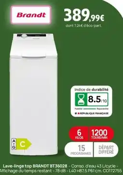 Darty Lave-linge top BRANDT BT36028 offre