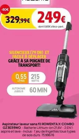 Darty Aspirateur laveur sans fil ROWENTA X-COMBO GZ3039WO offre