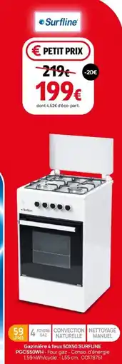 Darty Gazinière 4 feux 50X50 SURFLINE PGCS50WH offre