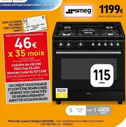 Darty Piano de cuisson Smeg CX91GMBL offre