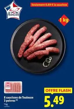 Lidl 8 saucisses de toulouse 3 poivres offre